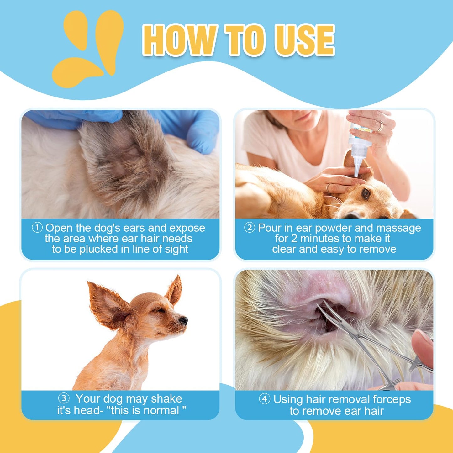 Dog Ear Hair Removal Kit – Ear Powder & Tweezers