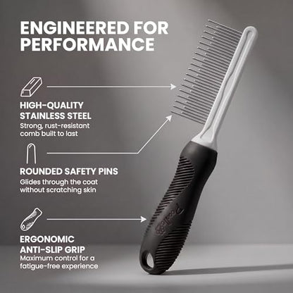 Dematting Comb & Fur Rake – Stainless Steel Detangling Tool