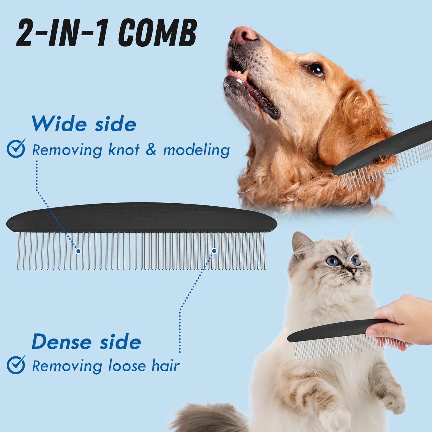 Pet Grooming Brush & Metal Comb Set