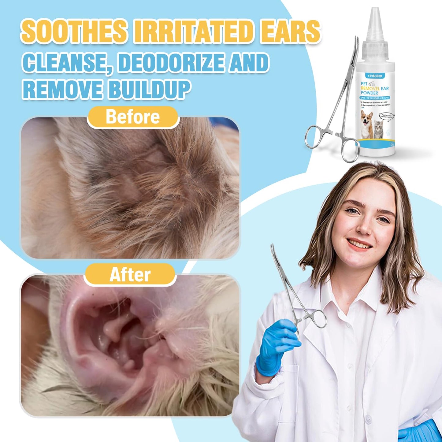 Dog Ear Hair Removal Kit – Ear Powder & Tweezers
