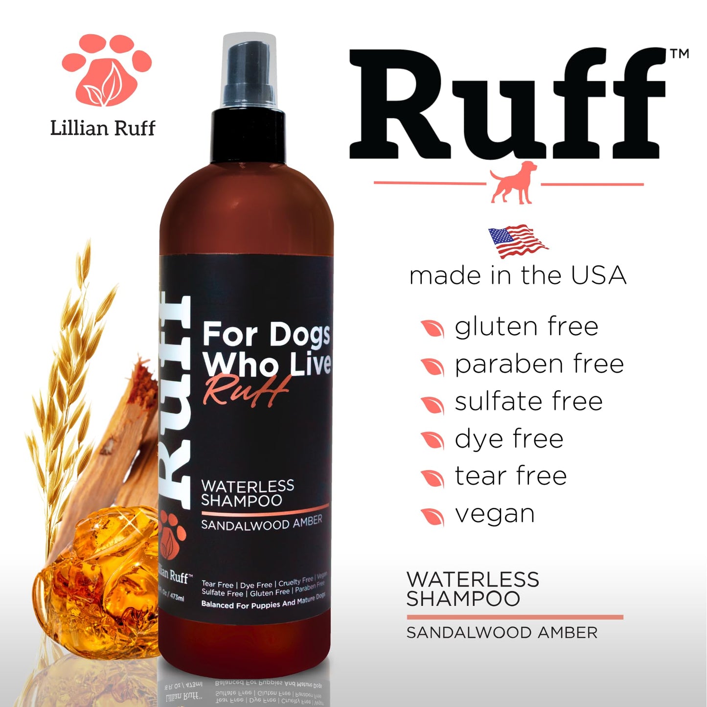 Waterless Dog Shampoo Spray – Sandalwood Amber