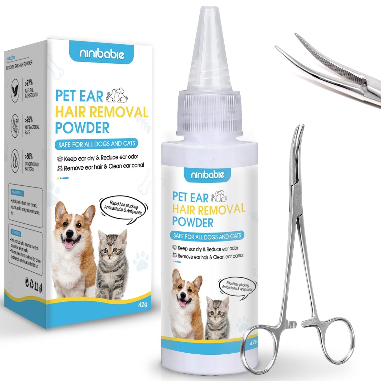 Dog Ear Hair Removal Kit – Ear Powder & Tweezers