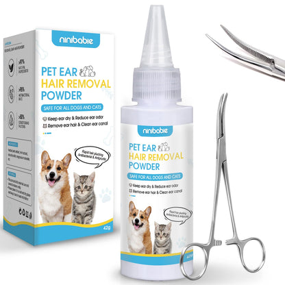 Dog Ear Hair Removal Kit – Ear Powder & Tweezers