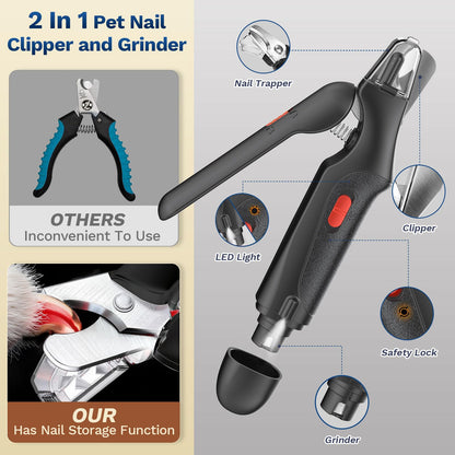 2-in-1 Dog & Cat Nail Clippers – USB Rechargeable with Safety Guard